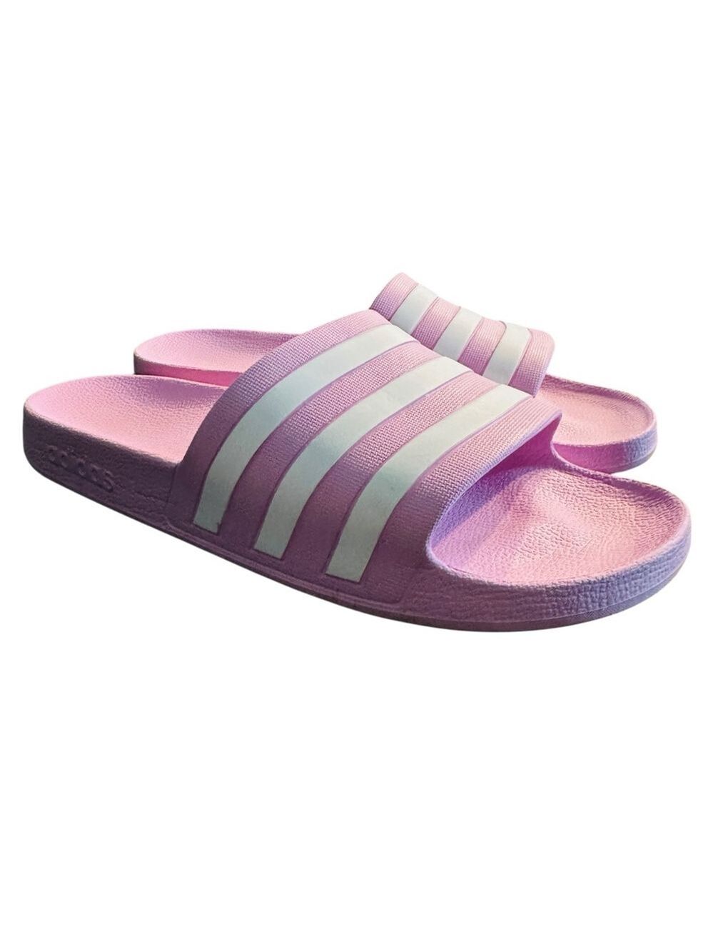 Adidas Adilette Aqua Slides Women’s Size 11 Pink White Stripes Comfort Sandals - Picture 2 of 9
